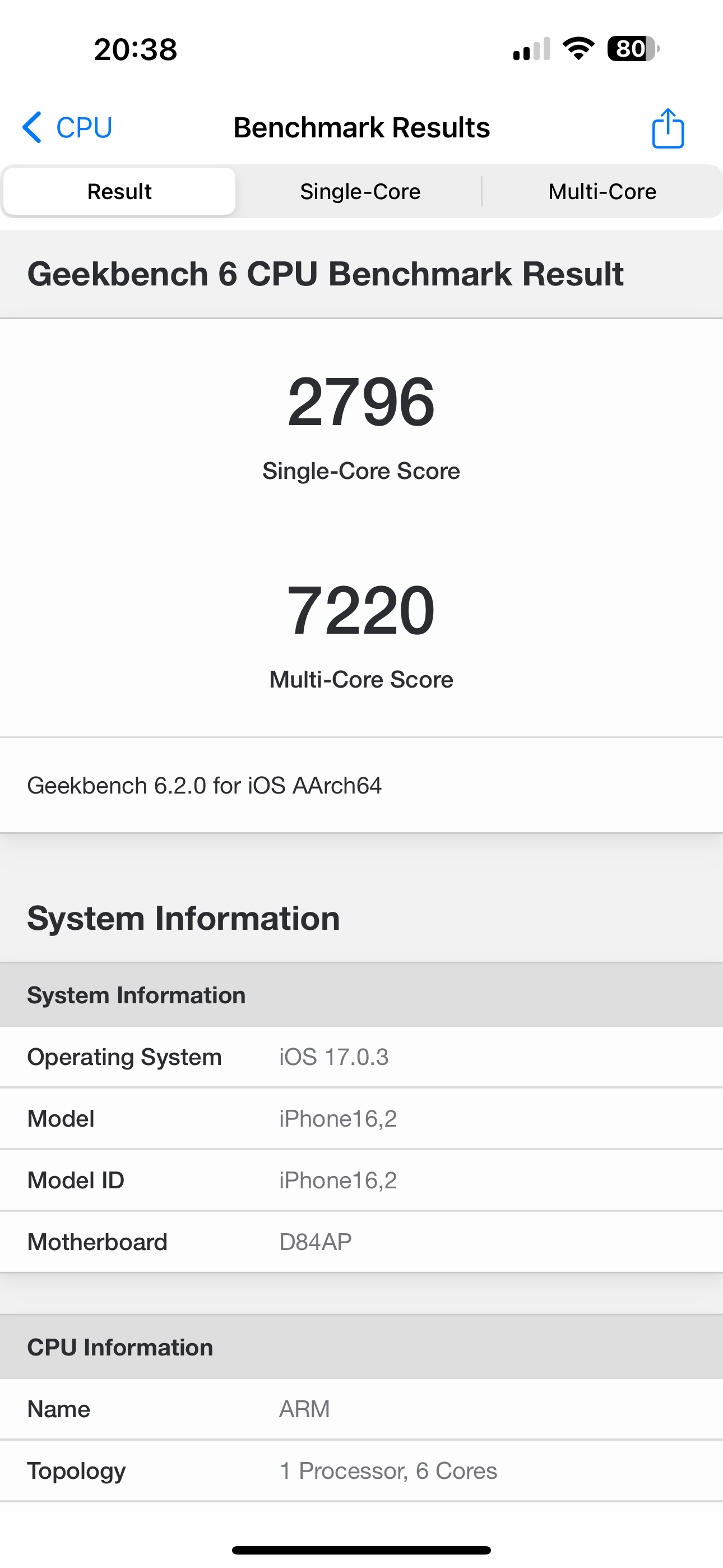 Geekbench iphone 15 pro max ios1702 1