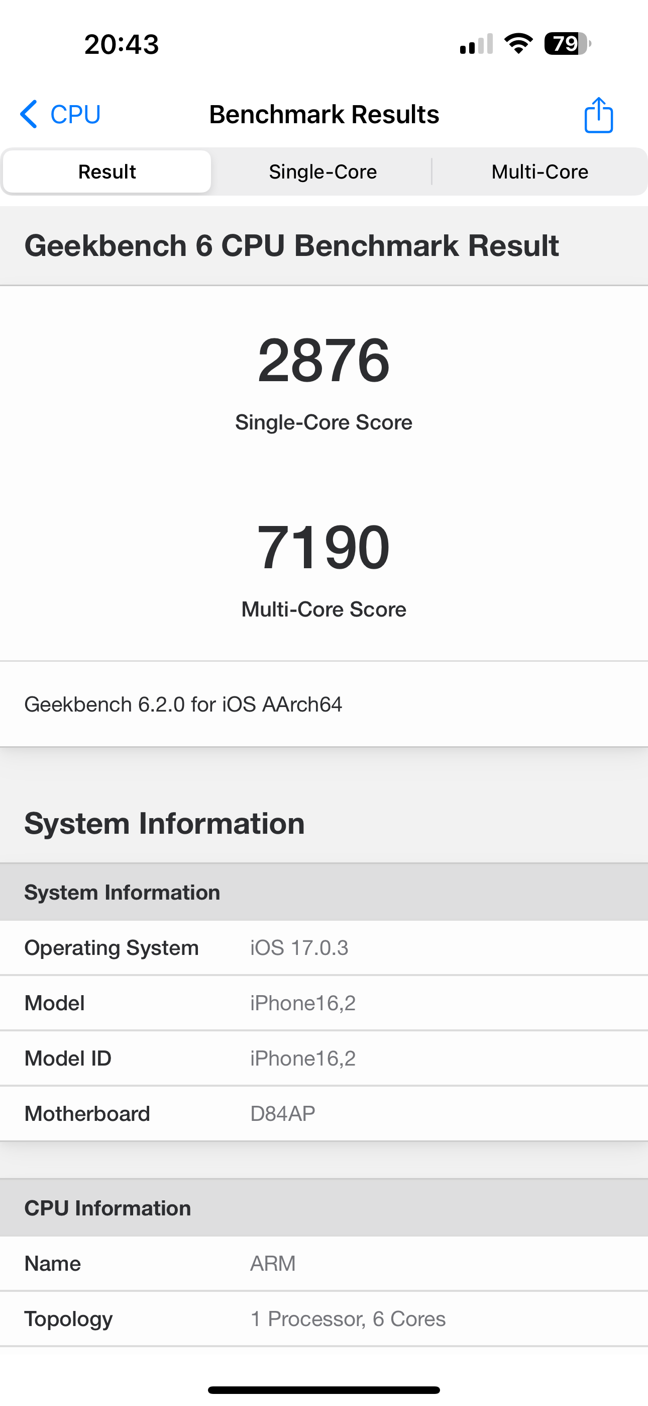 Geekbench iphone 15 pro max ios1702 2